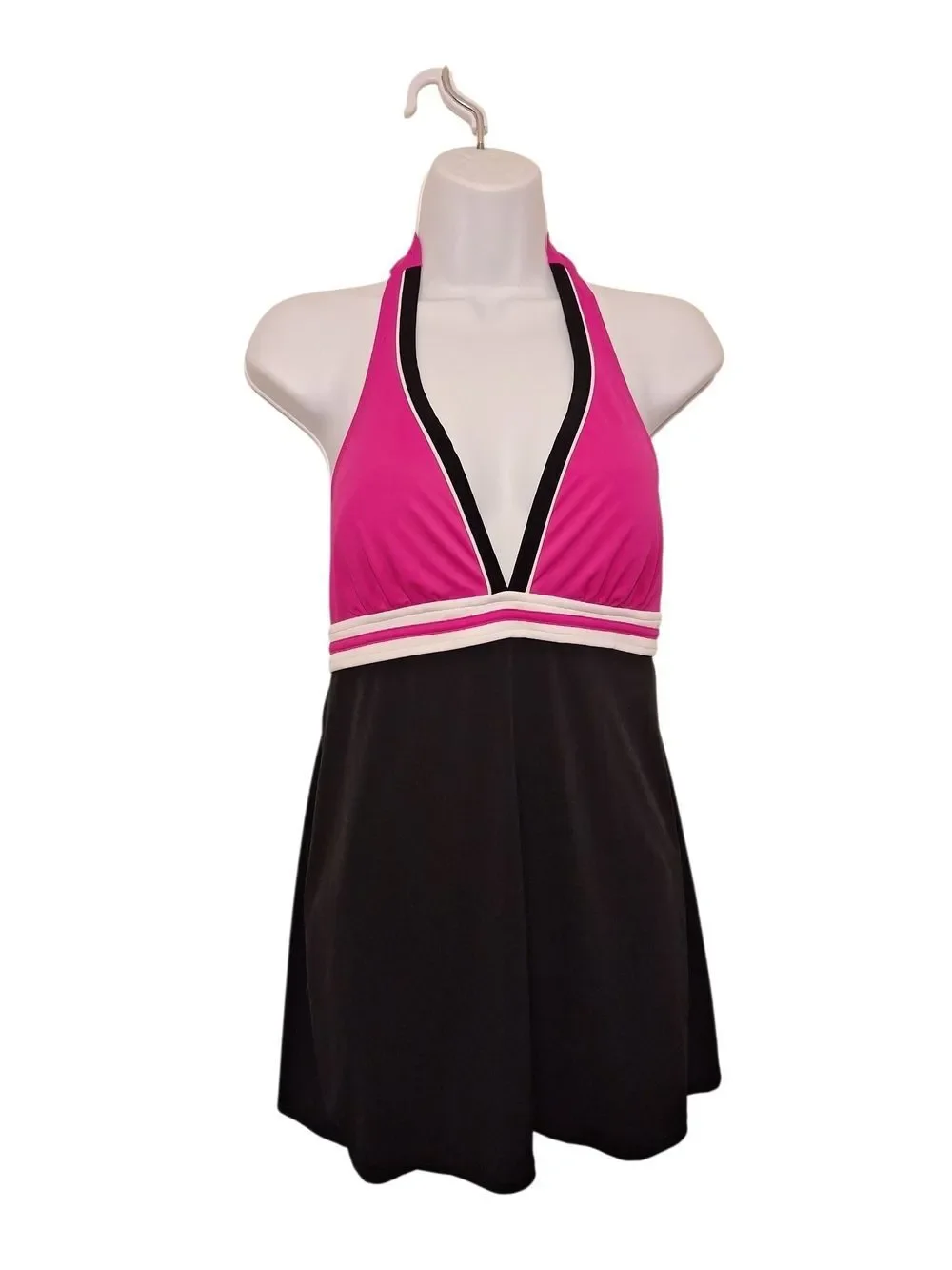 Catalina Pink and Black Halter Swimdress Sz 8-10